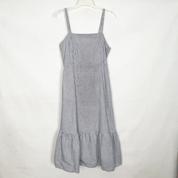GAP Dresses & Skirts - Gap Linen Cotton Striped Ruffle Sleeveless Dress 8 Petite Natural Breathable